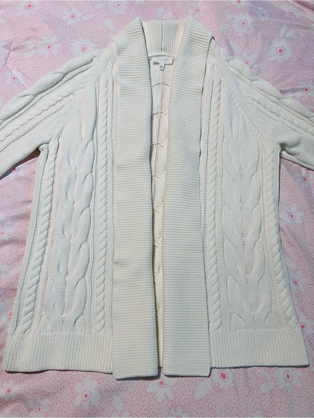 Haven Well Within Cream Cable-Knit Open Front Cardigan Cotton Blend Women’s M